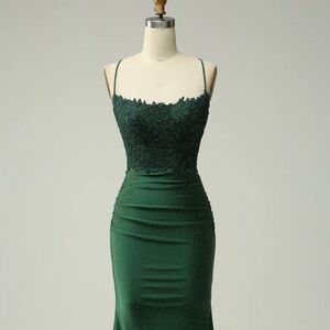 DARK GREEN MERMAID PROM DRESS